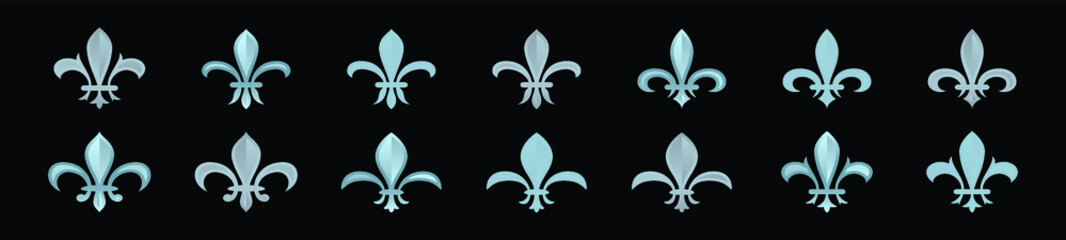 set of fleur de lis symbol. cartoon icon design template with various models. vector illustration isolated on black background © eny