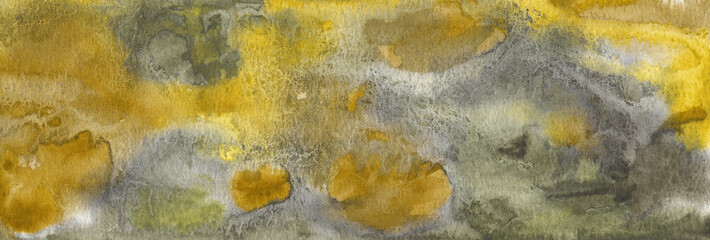 Art Abstract blue watercolor painting blots. Long horizontal background.