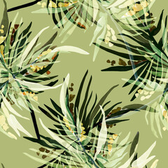 Fir branches seamless pattern.Image on white and colored background