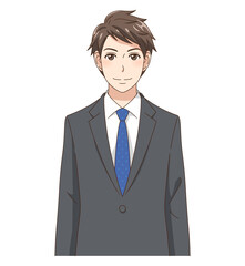 笑顔でカメラ目線のスーツの若い男性