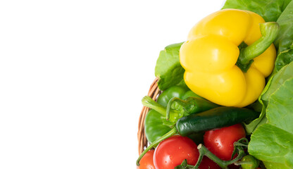 Basket with fresh groceries with blank copyspace for advertising