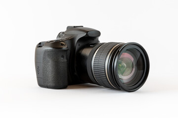 Reflex camera professional. Front view of the side of the camera.