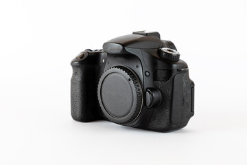 Reflex camera professional. Front and side view without lens attached.