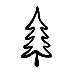 Christmas tree doodle. Hand drawn xmas decorations icons. Vector illustration isolated on white background.