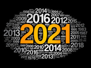 2021 New Year and previous years word cloud collage