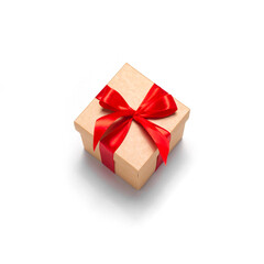 Isolated craft gift box with red ribbon