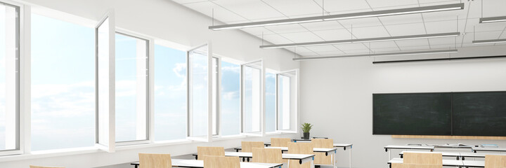 Fototapeta Open windows when ventilating the classroom due to Covid-19 obraz
