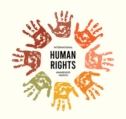 Obraz premium December is Human Rights Awareness Month. Vector illustration with hands