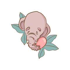 Animals. Elephant on the background of decorative tropical leaves. Vector illustration
