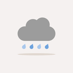 Cloud and raindrops. Color icon with shadow. Weather vector illustration