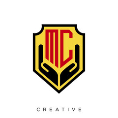 mc shield hand luxury logo design vector icon symbol