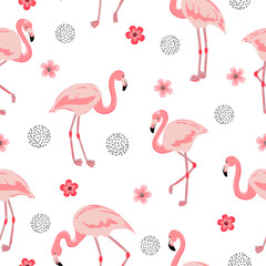 Flamingo seamless pattern. Vector background design with flamingos and flowers for wallpaper, fabric, textile.