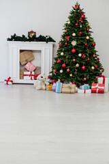 Decor new year interior of the christmas tree decor presents the holiday