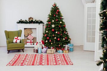 Decor new year interior of the christmas tree decor presents the holiday