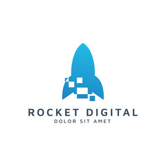 rocket and digital negative space logo design