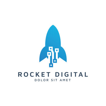 rocket and digital negative space logo design