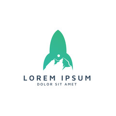 rocket and mountain negative space logo design