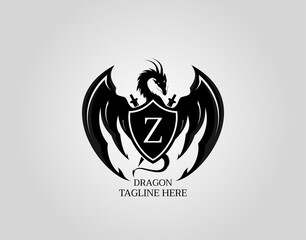 Heraldic Dragon Shield with Z Letter Design Logo Template.