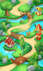 River and Forest Casual Style Vertical Game Level Map