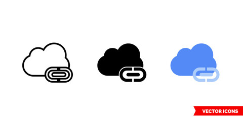 Cloud link icon of 3 types color, black and white, outline. Isolated vector sign symbol.