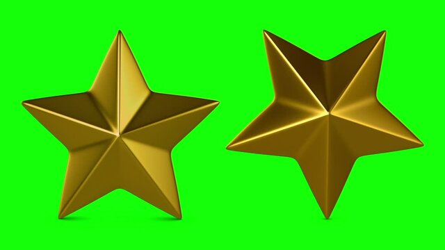 Rotating golden stars in different positions on a green background, suitable for award ceremony or evaluation