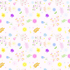 seamless pattern, stylized flowers and leaves on a light background
