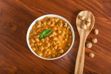 Vegan curry roast healthy soy meat, chunks, ball. Masala Soya Chunk Curry made using Soya bean nuggets soybean and spices - protein rich food from India