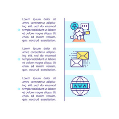 Contact us concept icon with text. Customer support service. Call center. Technical assistance. PPT page vector template. Brochure, magazine, booklet design element with linear illustrations