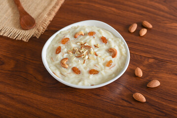 Semiya payasam Kerala Onam food, Indian sweet mithai vermicelli milk cream desserts delicious . Khir or kheer payasam, Sheer Khurma Seviyan Mithai , firni on Eid Diwali other festival in India asia