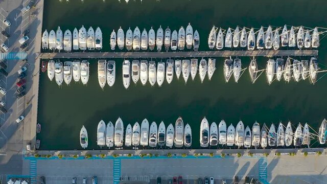 top down drone shot of a port in Liguria