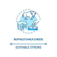 Buffalo milk cheese turquoise concept icon. Mozzarella product. Organic farm food with lactose. Dairy industry idea thin line illustration. Vector isolated outline RGB color drawing. Editable stroke