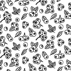 Seamless pattern with blueberry and leaves. Graphic hand drawn engraving style. Doodle illustration for packaging, menu cards, posters, prints.