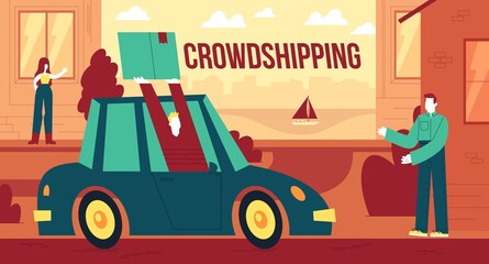 Vector illustration of rowdshipping, the personalized delivery of freight