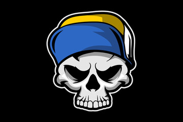 skull head with hat cartoon character vector