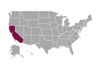 Map of California state and position in the United States