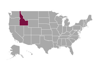 Map of Idaho state and position in the United States