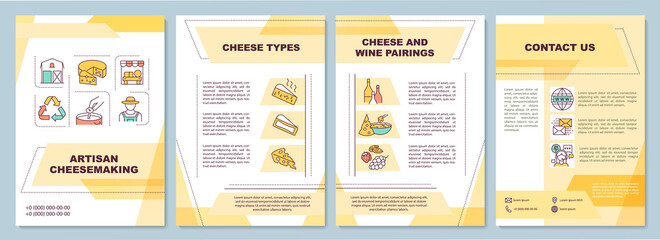 Artisan cheesemaking brochure template. Cheese and wine pairings. Flyer, booklet, leaflet print, cover design with linear icons. Vector layouts for magazines, annual reports, advertising posters
