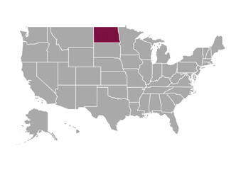 Map of North Dakota state and position in the United States
