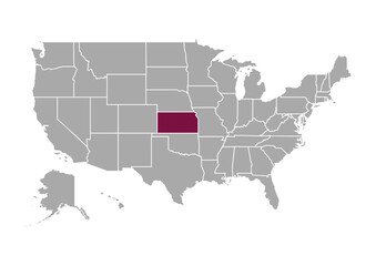 Map of Kansas state and position in the United States