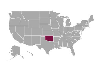 Map of Oklahoma state and position in the United States