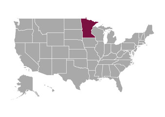 Map of Minnesota state and position in the United States