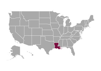 Map of Louisiana state and position in the United States