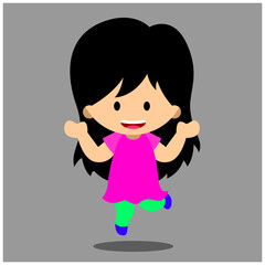 girl Cartoon dancing, jumping, happy, cheerful. Daily fun activities. funny character illustration