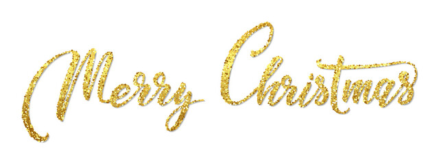 Merry christmas golden hand lettering calligraphy isolated on white background.