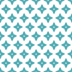 Obraz premium Vector geometric stylized blue flower pattern. Seamless vector design, simple ornament in blue tones. Cutout abstract star design. Perfect for paper projects, fabric and home decor.
