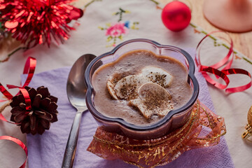 Christmas mushroom soup starter with decorations.
