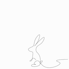 Bunny on white background one line drawing, vector illustration