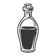 Hand drawn glass bottle in cartoon vintage style isolated on white background. Monochrome vector illustration.
