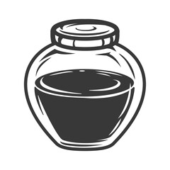 Hand drawn glass jar in cartoon vintage style isolated on white background. Monochrome vector illustration.