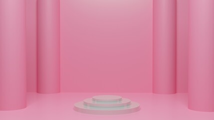 Naklejka na ściany i meble elegant white podium with pink and white background with 3d rendering image